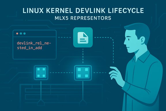 Illustration of Linux kernel Devlink lifecycle and MLX5 representors.