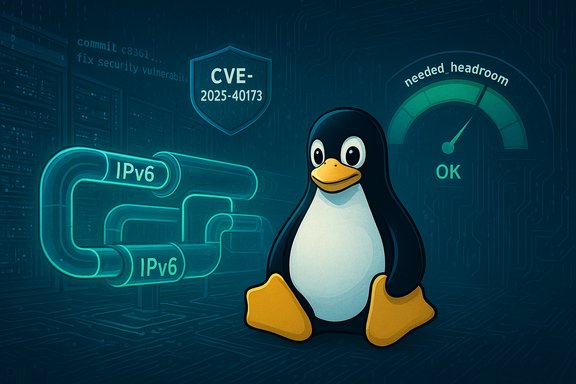 Tux the Linux penguin sits beside glowing IPv6 pipes in a security-themed data center.
