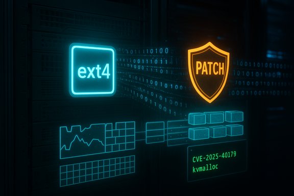 Neon server dashboard highlighting ext4, a PATCH shield, and CVE security notes.