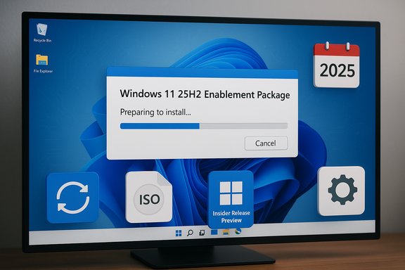 Windows 11 25H2 Enablement Package installing with progress bar on a desktop PC. Windows 11 25H2 Enablement Package installing with progress bar on a desktop PC.
