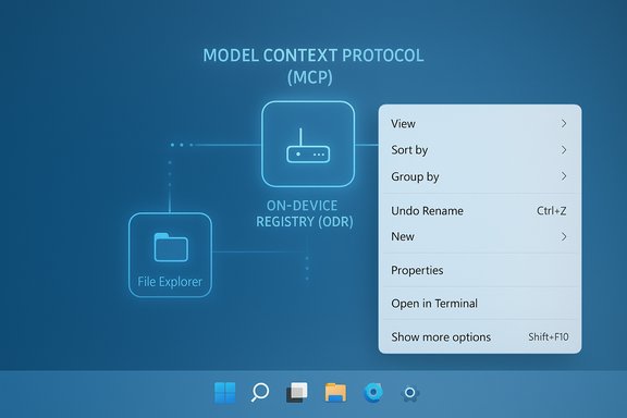 Blue schematic showing Model Context Protocol (MCP) with On-Device Registry (ODR) and File Explorer. Blue schematic showing Model Context Protocol (MCP) with On-Device Registry (ODR) and File Explorer.