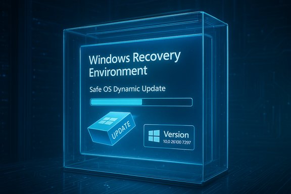 Blue Windows Recovery Environment screen showing a progress bar and an Update cube. Blue Windows Recovery Environment screen showing a progress bar and an Update cube.