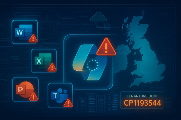 Cybersecurity dashboard showing alerts for Word, Excel, PowerPoint and Teams plus a tenant incident.