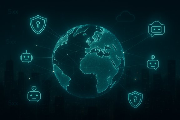 Glowing globe connected by lines with cyber icons, symbolizing global cybersecurity.