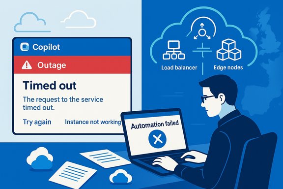 Tech worker confronts cloud outage and automation failure on a laptop.