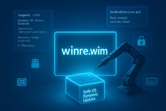 A robotic arm performs a Safe OS Dynamic Update using winre.wim.