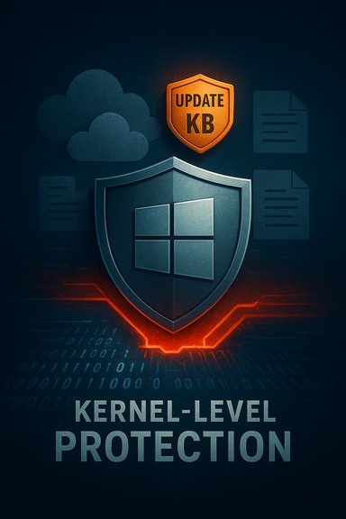 An illuminated shield icon labeled “Kernel-Level Protection” with an “Update KB” badge above.