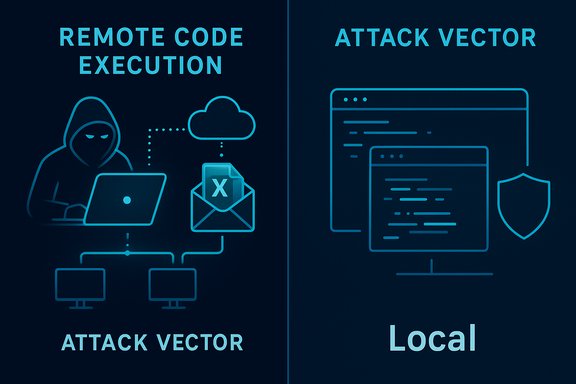 Split diagram contrasting remote code execution attack vectors with a local attack vector.