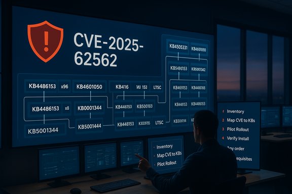 A security analyst reviews a CVE-2025-6252 risk map on a wall-sized display.