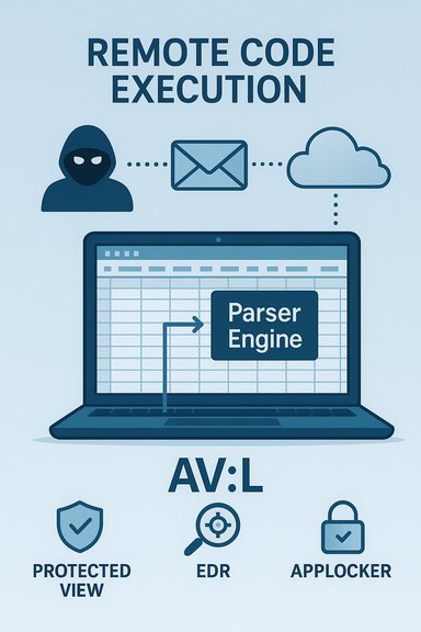 Remote code execution flow from attacker through email and cloud to a parser engine.