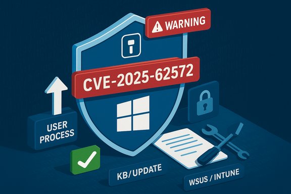 Windows security shield warns about CVE-2025-62572 and available updates.