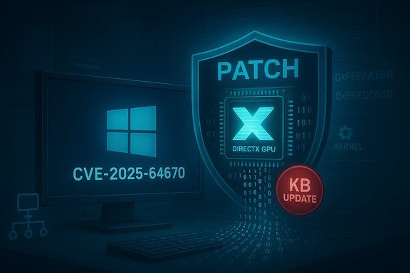 Patch shield highlights CVE-2025-64670 with DirectX GPU update on Windows.