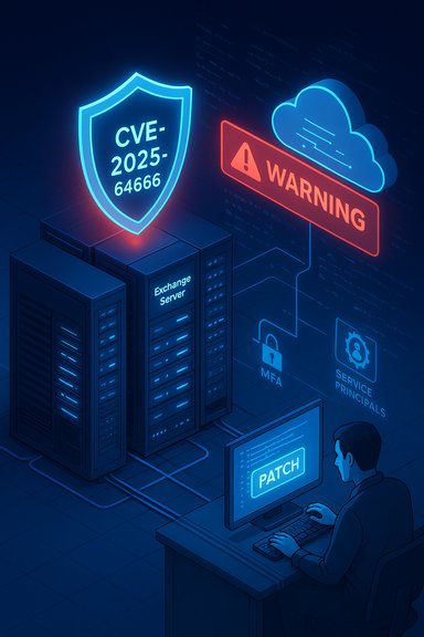 Data center patches CVE-2025-64666 as a neon warning cloud looms.