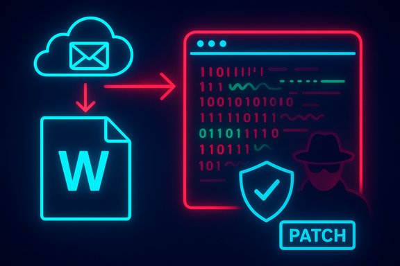 Neon cloud-to-doc flow showing secure patch and shield for software updates. Neon cloud-to-doc flow showing secure patch and shield for software updates.