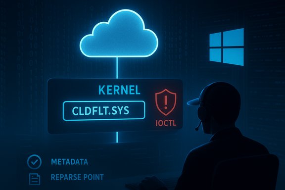 A technician monitors a neon cloud kernel dashboard showing CLDFLT.SYS and IOCTL.