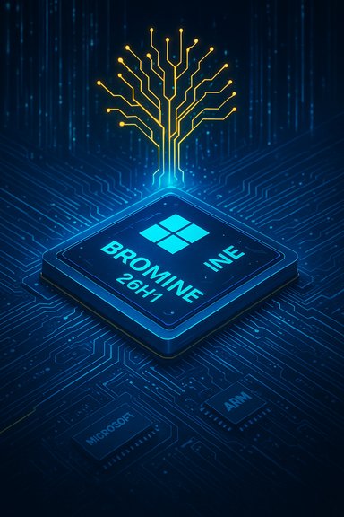 A neon-lit microchip on a blue circuit board with a tree-shaped circuit rising from it.