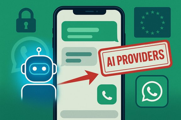 Illustration of a smartphone with chat bubbles and a friendly robot, labeled AI PROVIDERS.