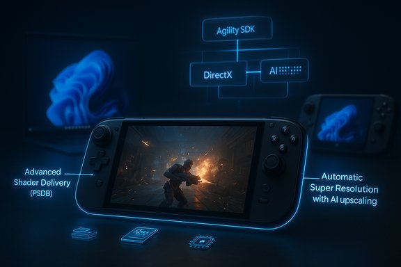 A handheld console showcases AI upscaling and advanced shader delivery for gaming.