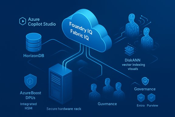 Azure Copilot Studio links Foundry IQ and Fabric IQ in the cloud with databases, hardware, and governance.