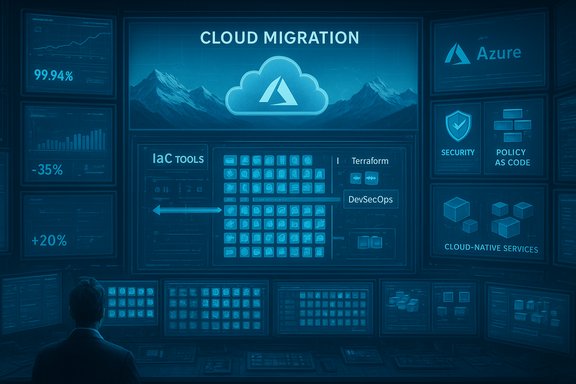 A person oversees a wall of screens on cloud migration, Azure, and DevSecOps.