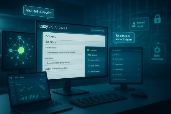 Futuristic workstation with multiple screens displaying an incident management dashboard.