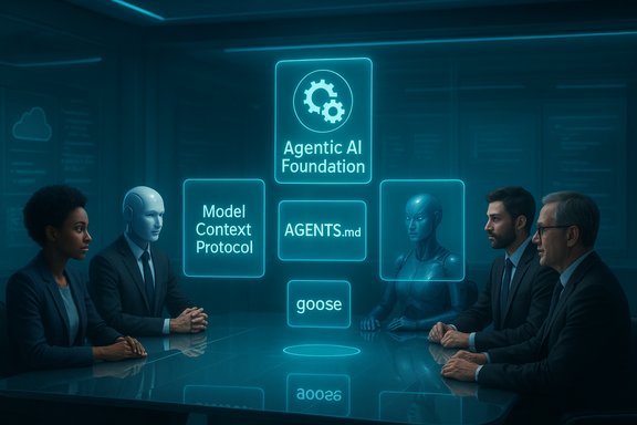 A diverse group of professionals sits around a glass table as glowing holographic AI project panels hover above.