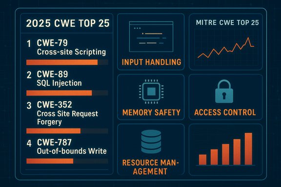 A futuristic security dashboard displaying 2025 CWE Top 25 items with charts and controls.