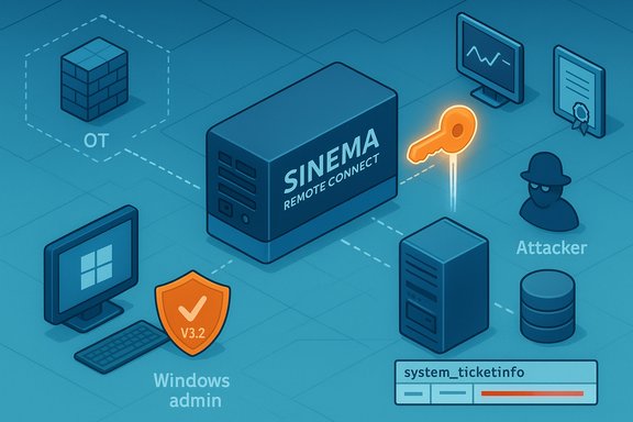 Illustration of a cyberattack on Sinema Remote Connect, with an attacker wielding a key.