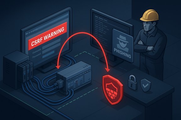 CSRF warning on screen as a phishing attacker targets a secured network.