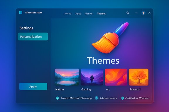 Microsoft Store theme settings UI featuring a brush icon and four theme thumbnails.