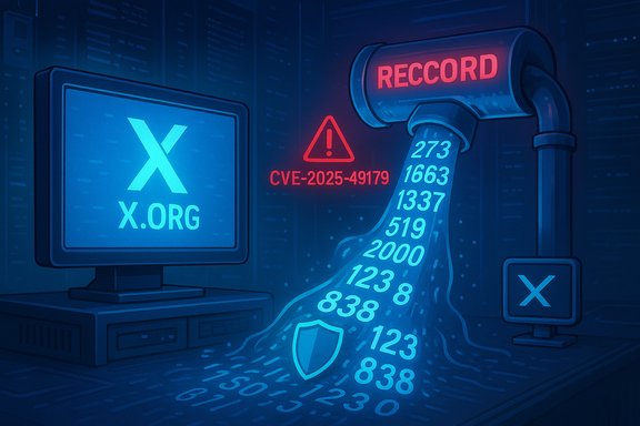 X.org system faces CVE-2025-49179 as data streams from a RECORD pipe.