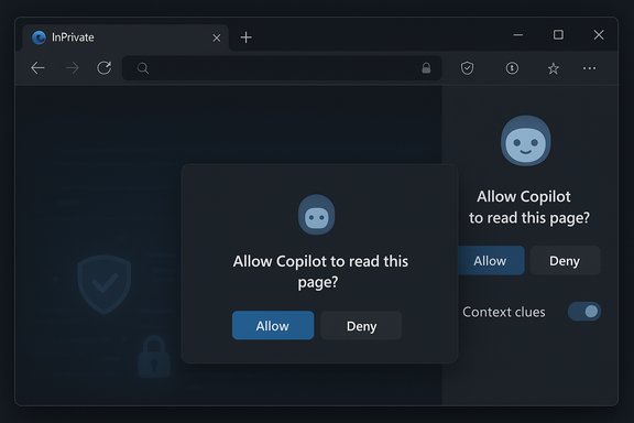 Dark browser window with a Copilot read-page permission prompt.