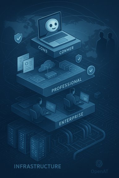 A three-tier IT infrastructure diagram: consumer, professional, and enterprise.