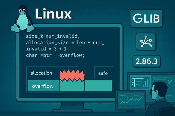 Linux coding scene with Tux mascot and a code overflow error.