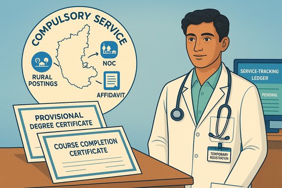 Doctor with temporary registration and certificates for provisional degree and course completion for rural service.