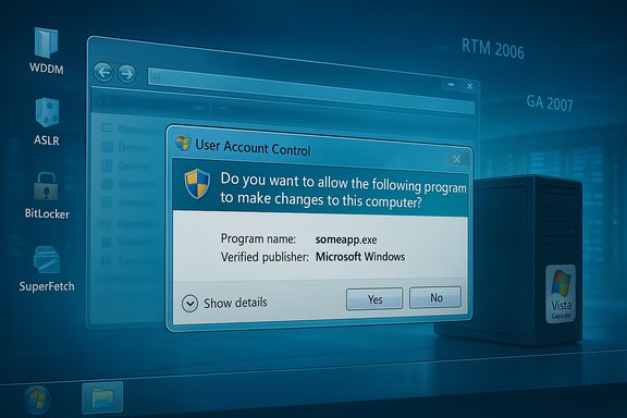 Windows UAC prompt on a blue Vista desktop background.