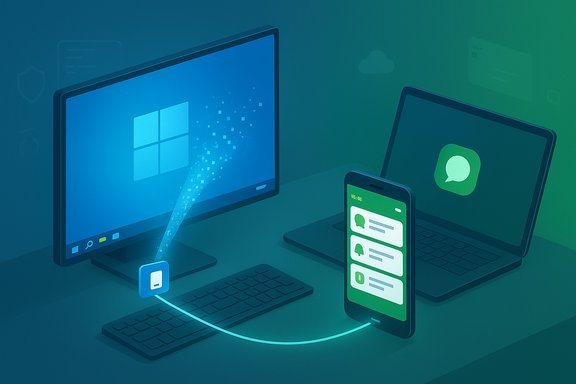 Cross-device messaging: a phone and PC exchange chats via a wireless link.