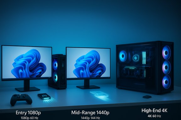 Blue-lit gaming setup with dual monitors and a high-end RGB PC.
