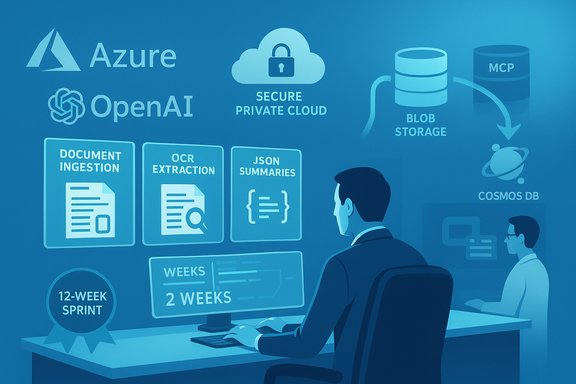 Two professionals monitor cloud storage and AI tools (Azure/OpenAI) in a secure private cloud.