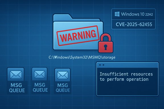 Windows 10 warning: storage folder with a red padlock and CVE-2025-62455.