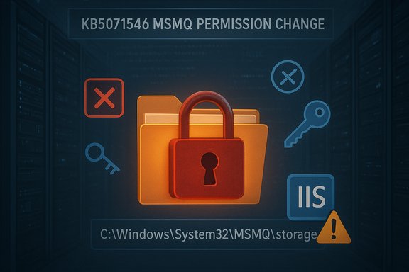 Security warning: MSMQ permission change (KB5071546) with a locked folder in storage path.
