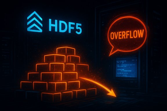 Blue HDF5 logo beside an orange data pyramid and a speech bubble reading OVERFLOW.