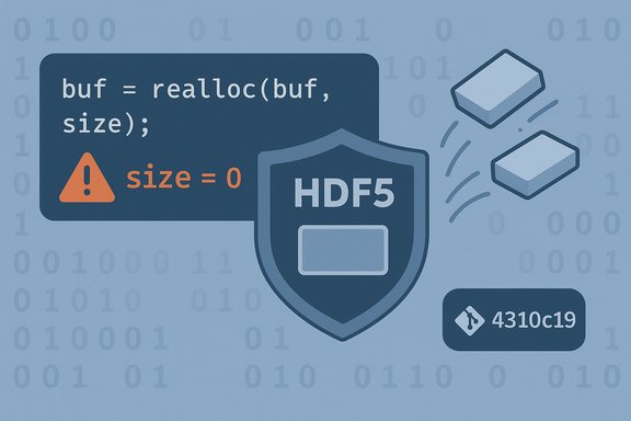 Tech illustration of an HDF5 shield with a buffer-size warning and code snippet.