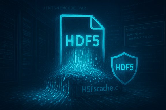 Neon blue HDF5 file icon with a shield and streaming data.