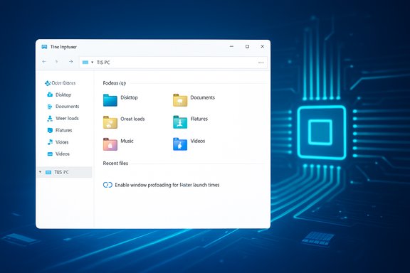 Futuristic Windows-style file explorer over a blue circuit-board backdrop.