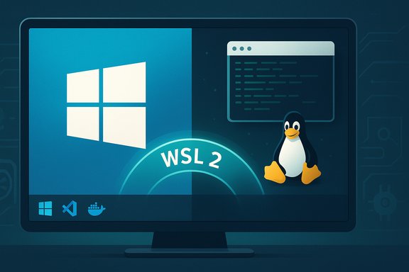 Windows desktop showing WSL 2 with a Linux penguin (Tux) beside the Windows logo.