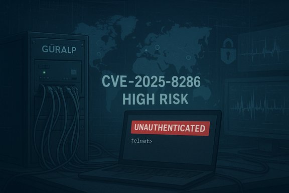 High risk CVE-2025-8286 alert with unauthenticated telnet access.