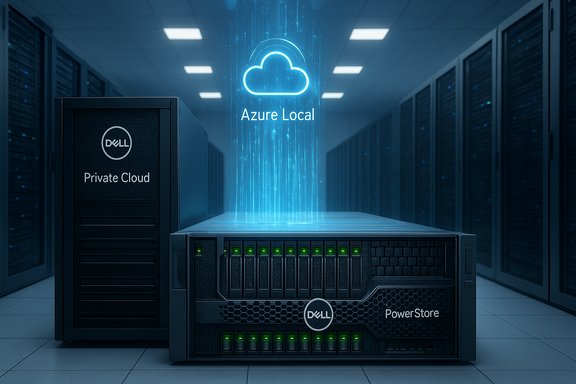 Dell Private Cloud and PowerStore servers in a data center, connected to Azure Local.