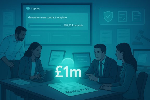 A team discusses a £1m bonus plan during a contract-planning meeting.