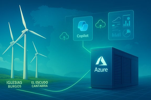 Azure data center links wind farms in Iglesias Burgos and El Escudo Cantabria to Copilot cloud.